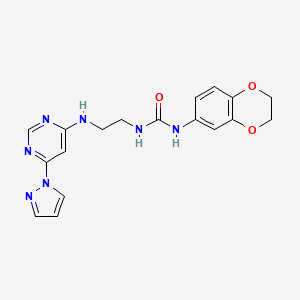 1-(2-((6-(1H-pyrazol-1-yl)pyrimidin-4-yl)amino)ethyl)-3-(2,3-dihydrobenzo[b][1,4]dioxin-6-yl)urea