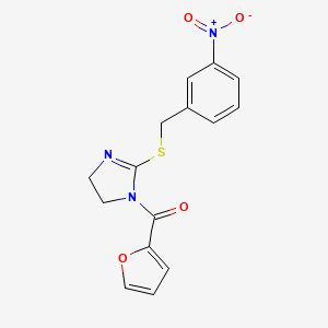 molecular formula C15H13N3O4S B2494574 Furan-2-yl-[2-[(3-nitrophenyl)methylsulfanyl]-4,5-dihydroimidazol-1-yl]methanone CAS No. 851808-90-7