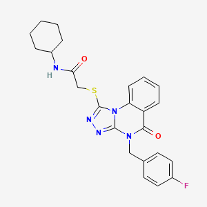 molecular formula C24H24FN5O2S B2494575 N-cyclohexyl-2-((4-(4-fluorobenzyl)-5-oxo-4,5-dihydro-[1,2,4]triazolo[4,3-a]quinazolin-1-yl)thio)acetamide CAS No. 1114613-92-1