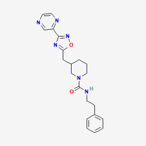 molecular formula C21H24N6O2 B2494576 N-phenethyl-3-((3-(pyrazin-2-yl)-1,2,4-oxadiazol-5-yl)methyl)piperidine-1-carboxamide CAS No. 1706106-14-0