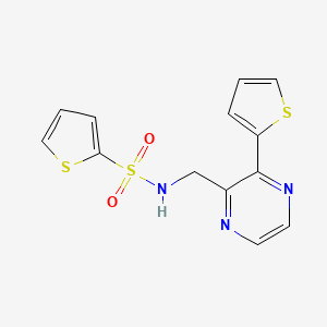 molecular formula C13H11N3O2S3 B2494583 N-((3-(thiophen-2-yl)pyrazin-2-yl)methyl)thiophene-2-sulfonamide CAS No. 2034389-78-9