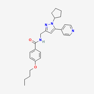 molecular formula C25H30N4O2 B2494598 4-butoxy-N-((1-cyclopentyl-5-(pyridin-4-yl)-1H-pyrazol-3-yl)methyl)benzamide CAS No. 1421515-10-7