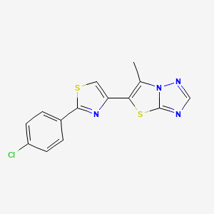 molecular formula C14H9ClN4S2 B2494626 5-[2-(4-Chlorophenyl)-1,3-thiazol-4-yl]-6-methyl[1,3]thiazolo[3,2-b][1,2,4]triazole CAS No. 478080-31-8