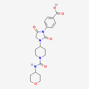 molecular formula C21H26N4O6 B2494631 4-(3-{1-[(Oxan-4-yl)carbamoyl]piperidin-4-yl}-2,5-dioxoimidazolidin-1-yl)benzoic acid CAS No. 2097925-33-0