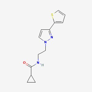 molecular formula C13H15N3OS B2494640 N-(2-(3-(噻吩-2-基)-1H-吡唑-1-基)乙基)环丙烷甲酰胺 CAS No. 1448076-44-5