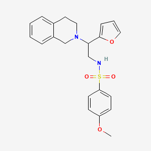molecular formula C22H24N2O4S B2494661 N-(2-(3,4-dihydroisoquinolin-2(1H)-yl)-2-(furan-2-yl)ethyl)-4-methoxybenzenesulfonamide CAS No. 898416-71-2