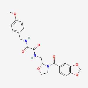 molecular formula C22H23N3O7 B2494662 N1-((3-(benzo[d][1,3]dioxole-5-carbonyl)oxazolidin-2-yl)methyl)-N2-(4-methoxybenzyl)oxalamide CAS No. 874805-55-7