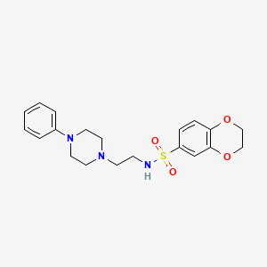 molecular formula C20H25N3O4S B2494663 N-(2-(4-苯基哌嗪-1-基)乙基)-2,3-二氢苯并[b][1,4]二噁烷-6-磺酰胺 CAS No. 1049441-06-6