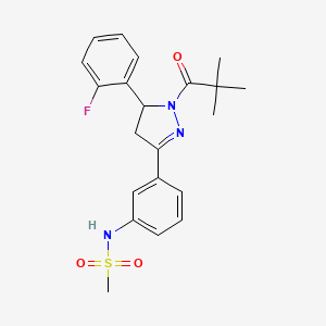 molecular formula C21H24FN3O3S B2494680 N-(3-(5-(2-fluorophenyl)-1-pivaloyl-4,5-dihydro-1H-pyrazol-3-yl)phenyl)methanesulfonamide CAS No. 851719-14-7