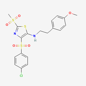 molecular formula C19H19ClN2O5S3 B2494685 4-(4-氯苯磺酰)-2-甲磺酰-N-[2-(4-甲氧基苯基)乙基]-1,3-噻唑-5-胺 CAS No. 863449-22-3