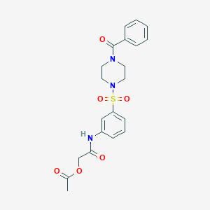 molecular formula C21H23N3O6S B249469 2-{3-[(4-Benzoyl-1-piperazinyl)sulfonyl]anilino}-2-oxoethyl acetate 