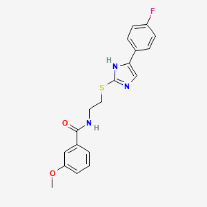 molecular formula C19H18FN3O2S B2494696 N-(2-((5-(4-fluorophenyl)-1H-imidazol-2-yl)thio)ethyl)-3-methoxybenzamide CAS No. 897455-59-3