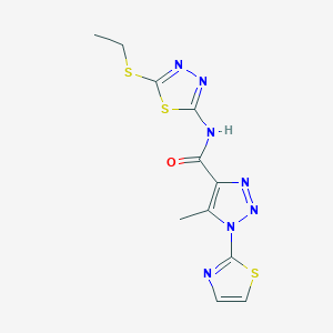 molecular formula C11H11N7OS3 B2494702 N-(5-(ethylthio)-1,3,4-thiadiazol-2-yl)-5-methyl-1-(thiazol-2-yl)-1H-1,2,3-triazole-4-carboxamide CAS No. 1251686-11-9