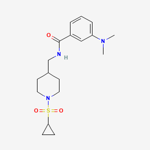 molecular formula C18H27N3O3S B2494716 N-((1-(cyclopropylsulfonyl)piperidin-4-yl)methyl)-3-(dimethylamino)benzamide CAS No. 1235266-86-0