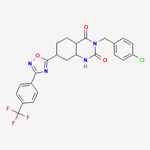 molecular formula C24H14ClF3N4O3 B2494732 3-[(4-Chlorophenyl)methyl]-7-{3-[4-(trifluoromethyl)phenyl]-1,2,4-oxadiazol-5-yl}-1,2,3,4-tetrahydroquinazoline-2,4-dione CAS No. 1358887-85-0