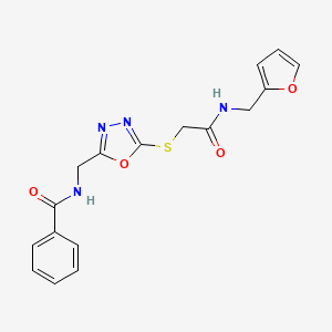 molecular formula C17H16N4O4S B2494736 N-[[5-[2-(furan-2-ylmethylamino)-2-oxoethyl]sulfanyl-1,3,4-oxadiazol-2-yl]methyl]benzamide CAS No. 872613-54-2
