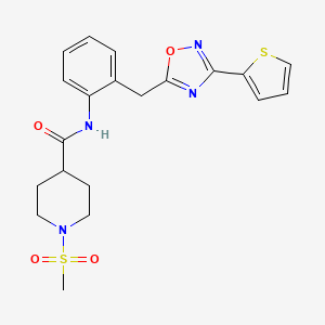 molecular formula C20H22N4O4S2 B2494740 1-(methylsulfonyl)-N-(2-((3-(thiophen-2-yl)-1,2,4-oxadiazol-5-yl)methyl)phenyl)piperidine-4-carboxamide CAS No. 1797963-37-1