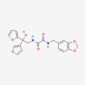 molecular formula C20H18N2O7 B2494742 N1-(benzo[d][1,3]dioxol-5-ylmethyl)-N2-(2-(furan-2-yl)-2-(furan-3-yl)-2-hydroxyethyl)oxalamide CAS No. 2034330-09-9