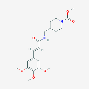 molecular formula C20H28N2O6 B2494750 (E)-methyl 4-((3-(3,4,5-trimethoxyphenyl)acrylamido)methyl)piperidine-1-carboxylate CAS No. 1235692-70-2