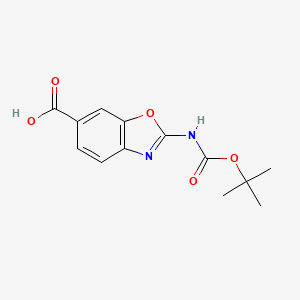 molecular formula C13H14N2O5 B2494752 2-[(2-Methylpropan-2-yl)oxycarbonylamino]-1,3-benzoxazole-6-carboxylic acid CAS No. 2248354-85-8
