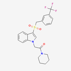 molecular formula C23H23F3N2O3S B2494758 1-(2-oxo-2-piperidin-1-ylethyl)-3-{[3-(trifluoromethyl)benzyl]sulfonyl}-1H-indole CAS No. 878058-28-7