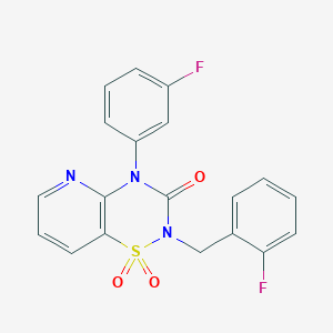 molecular formula C19H13F2N3O3S B2494762 2-(2-氟苯甲基)-4-(3-氟苯基)-2H-吡啶并[2,3-e][1,2,4]噻二唑-3(4H)-酮 1,1-二氧化物 CAS No. 1251578-11-6