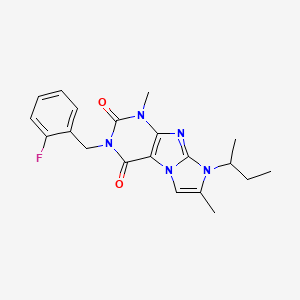 molecular formula C20H22FN5O2 B2494774 8-(sec-butyl)-3-(2-fluorobenzyl)-1,7-dimethyl-1H-imidazo[2,1-f]purine-2,4(3H,8H)-dione CAS No. 919041-50-2