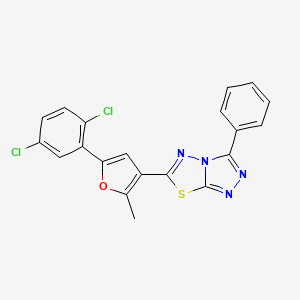 molecular formula C20H12Cl2N4OS B2494795 6-[5-(2,5-Dichlorophenyl)-2-methylfuran-3-yl]-3-phenyl-[1,2,4]triazolo[3,4-b][1,3,4]thiadiazole CAS No. 865614-45-5