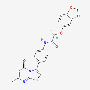 molecular formula C23H19N3O5S B2494798 2-(benzo[d][1,3]dioxol-5-yloxy)-N-(4-(7-methyl-5-oxo-5H-thiazolo[3,2-a]pyrimidin-3-yl)phenyl)propanamide CAS No. 1171153-84-6