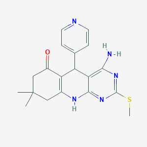 molecular formula C19H21N5OS B2494800 4-amino-8,8-dimethyl-2-(methylsulfanyl)-5-(pyridin-4-yl)-5,8,9,10-tetrahydropyrimido[4,5-b]quinolin-6(7H)-one CAS No. 877818-94-5