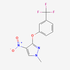 molecular formula C11H8F3N3O3 B2494804 1-methyl-4-nitro-3-[3-(trifluoromethyl)phenoxy]-1H-pyrazole CAS No. 1443279-25-1