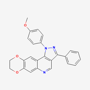 molecular formula C25H19N3O3 B2494806 1-(4-methoxyphenyl)-3-phenyl-8,9-dihydro-1H-[1,4]dioxino[2,3-g]pyrazolo[4,3-c]quinoline CAS No. 932333-97-6