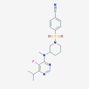 molecular formula C20H24FN5O2S B2494814 4-[3-[(5-Fluoro-6-propan-2-ylpyrimidin-4-yl)-methylamino]piperidin-1-yl]sulfonylbenzonitrile CAS No. 2415491-92-6