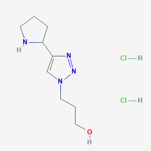 molecular formula C9H18Cl2N4O B2494821 3-(4-Pyrrolidin-2-yltriazol-1-yl)propan-1-ol;dihydrochloride CAS No. 2470439-19-9