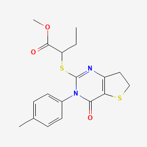 molecular formula C18H20N2O3S2 B2494829 Methyl 2-((4-oxo-3-(p-tolyl)-3,4,6,7-tetrahydrothieno[3,2-d]pyrimidin-2-yl)thio)butanoate CAS No. 686771-86-8