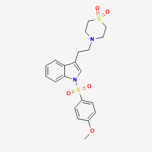 molecular formula C21H24N2O5S2 B2494837 4-[2-[1-(4-Methoxyphenyl)sulfonylindol-3-yl]ethyl]-1,4-thiazinane 1,1-dioxide CAS No. 551931-38-5