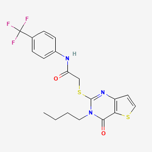 molecular formula C19H18F3N3O2S2 B2494854 2-({3-butyl-4-oxo-3H,4H-thieno[3,2-d]pyrimidin-2-yl}sulfanyl)-N-[4-(trifluoromethyl)phenyl]acetamide CAS No. 1252905-73-9