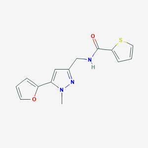 molecular formula C14H13N3O2S B2494857 N-((5-(furan-2-yl)-1-methyl-1H-pyrazol-3-yl)methyl)thiophene-2-carboxamide CAS No. 1421491-40-8