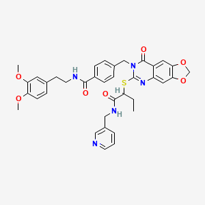 molecular formula C37H37N5O7S B2494868 N-[2-(3,4-dimethoxyphenyl)ethyl]-4-{[8-oxo-6-[(1-{[(pyridin-3-ylmethyl)amino]carbonyl}propyl)thio][1,3]dioxolo[4,5-g]quinazolin-7(8H)-yl]methyl}benzamide CAS No. 688062-41-1