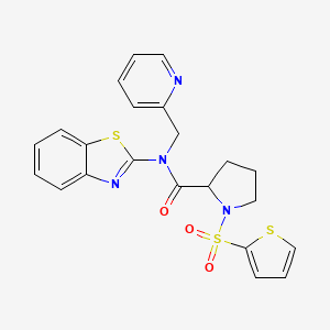 molecular formula C22H20N4O3S3 B2494873 N-(benzo[d]thiazol-2-yl)-N-(pyridin-2-ylmethyl)-1-(thiophen-2-ylsulfonyl)pyrrolidine-2-carboxamide CAS No. 1098642-92-2