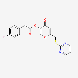 [4-Oxo-6-(pyrimidin-2-ylsulfanylmethyl)pyran-3-yl] 2-(4-fluorophenyl)acetate