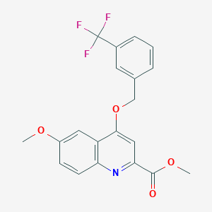 molecular formula C20H16F3NO4 B2494915 Methyl 6-methoxy-4-{[3-(trifluoromethyl)phenyl]methoxy}quinoline-2-carboxylate CAS No. 1358124-44-3