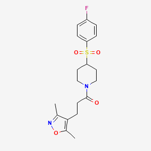 molecular formula C19H23FN2O4S B2494920 3-(3,5-Dimethylisoxazol-4-yl)-1-(4-((4-fluorophenyl)sulfonyl)piperidin-1-yl)propan-1-one CAS No. 1448044-61-8