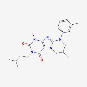 molecular formula C22H29N5O2 B2494921 1,7-dimethyl-3-(3-methylbutyl)-9-(3-methylphenyl)-7,8-dihydro-6H-purino[7,8-a]pyrimidine-2,4-dione CAS No. 848059-21-2