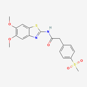 molecular formula C18H18N2O5S2 B2494953 N-(5,6-dimethoxybenzo[d]thiazol-2-yl)-2-(4-(methylsulfonyl)phenyl)acetamide CAS No. 941971-79-5