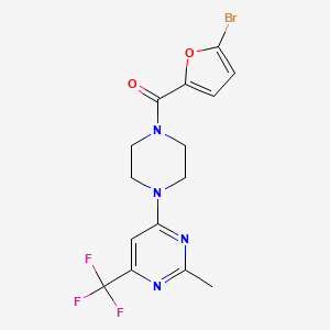 molecular formula C15H14BrF3N4O2 B2494969 (5-Bromofuran-2-yl)(4-(2-methyl-6-(trifluoromethyl)pyrimidin-4-yl)piperazin-1-yl)methanone CAS No. 2034345-51-0