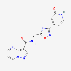 molecular formula C15H11N7O3 B2494975 N-((3-(2-oxo-1,2-dihydropyridin-4-yl)-1,2,4-oxadiazol-5-yl)methyl)pyrazolo[1,5-a]pyrimidine-3-carboxamide CAS No. 2034368-07-3