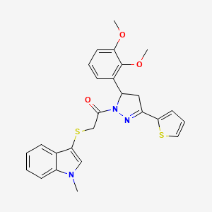 molecular formula C26H25N3O3S2 B2495088 1-(5-(2,3-dimethoxyphenyl)-3-(thiophen-2-yl)-4,5-dihydro-1H-pyrazol-1-yl)-2-((1-methyl-1H-indol-3-yl)thio)ethanone CAS No. 450349-12-9