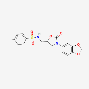 molecular formula C18H18N2O6S B2495090 N-((3-(benzo[d][1,3]dioxol-5-yl)-2-oxooxazolidin-5-yl)methyl)-4-methylbenzenesulfonamide CAS No. 954654-17-2