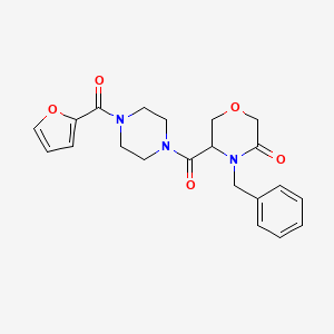 molecular formula C21H23N3O5 B2495106 4-苄基-5-(4-(呋喃-2-甲酰基)哌嗪-1-甲酰基)吗啉-3-酮 CAS No. 1351581-26-4